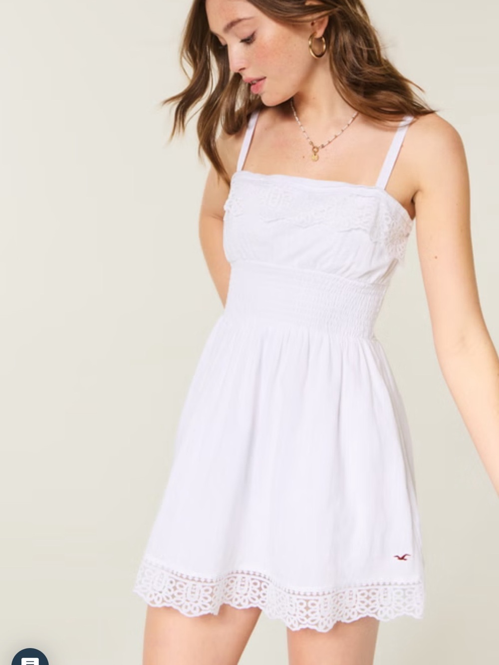 Hollister White Lace-Trim Smocked Mini Dress